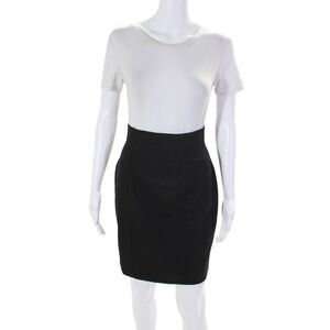 Regina Rubens Womens Lined Wool Zip Up Knee Length Pencil Skirt Black Size 40